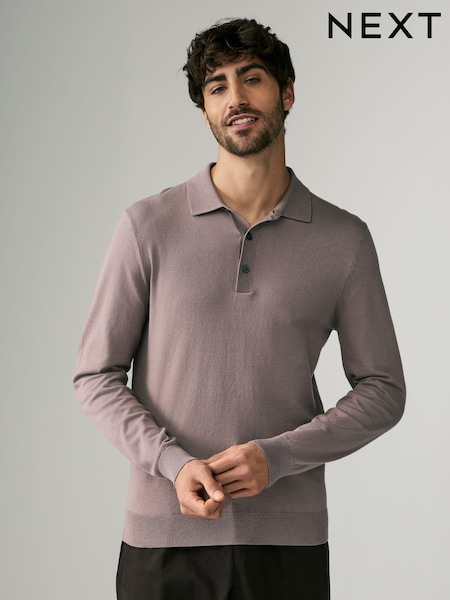 Stone Dark Slim Fit Knitted Long Sleeve Polo Shirt (B77653) | 77 SAR