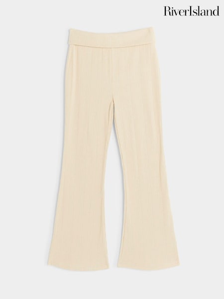 River Island Natural Girls Rib Foldover Kickflare 100% Cotton Trousers (B77672) | €9