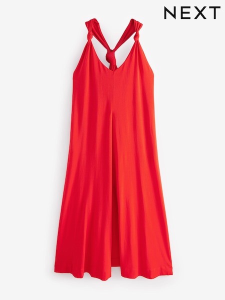 Red 100% Cotton Knot Detail Maxi Jersey Dress (B77764) | €23