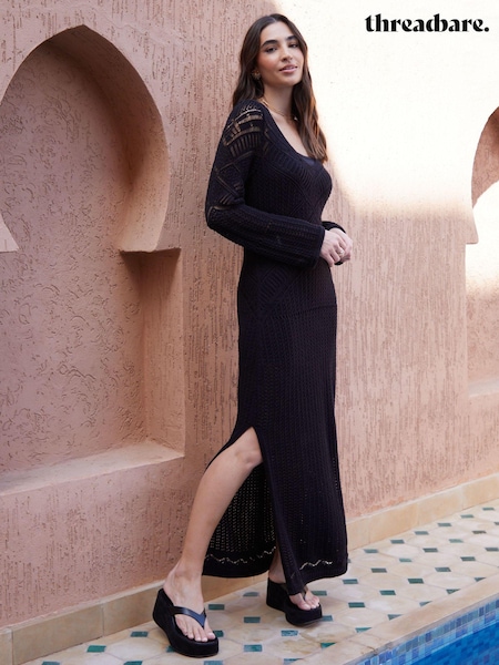 Threadbare Black Long Sleeve Knitted Maxi Dress (B77768) | €21