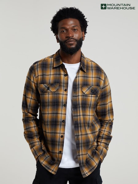 Mountain Warehouse Light Yellow 100% Cotton Trace Mens Flannel Long Sleeve Shirt (B77818) | ₪136