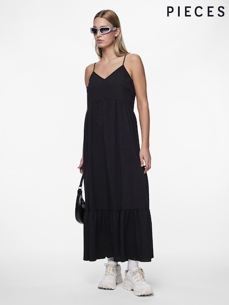 PIECES Black Print Tiered Maxi Dress (B77887) | €24
