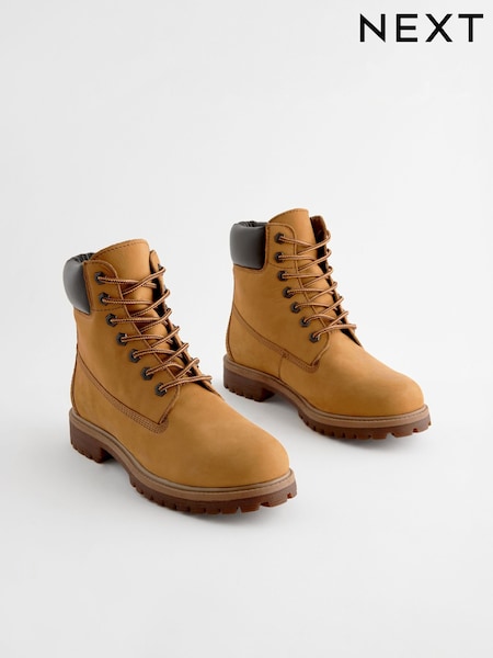 Wheat Leather Lace-Up Boots (B77905) | AED315