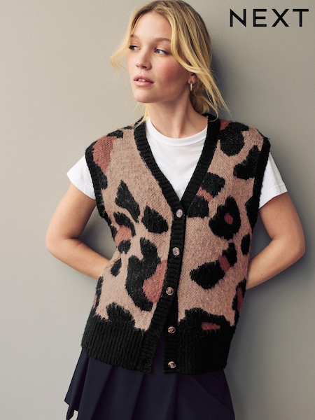 Leopard Button Front Knitted Tank Top (B78099) | €21