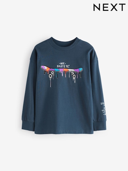 Темно-синий скейтборд - Relaxed Fit Long Sleeve Graphic T-Shirt (3-16yrs) (B78160) | €9 - €11