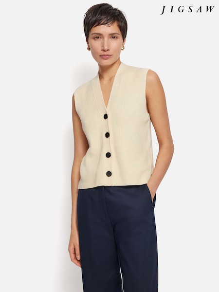 Jigsaw Cream Cotton Blend Waistcoat (B78190) | €63