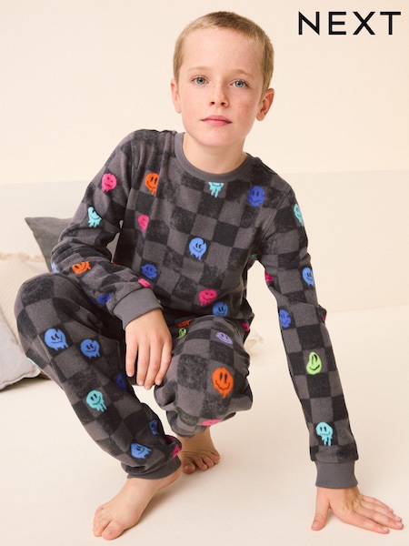 črna/bela Checkerboard Happy Face - Single Soft Touch Fleece With Elastane (3-16yrs) (B78199) | € 15 - € 20