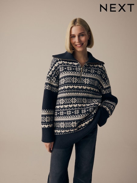 Black/White Matching Family Womens Christmas Fairisle Pattern Jumper (B78201) | €23