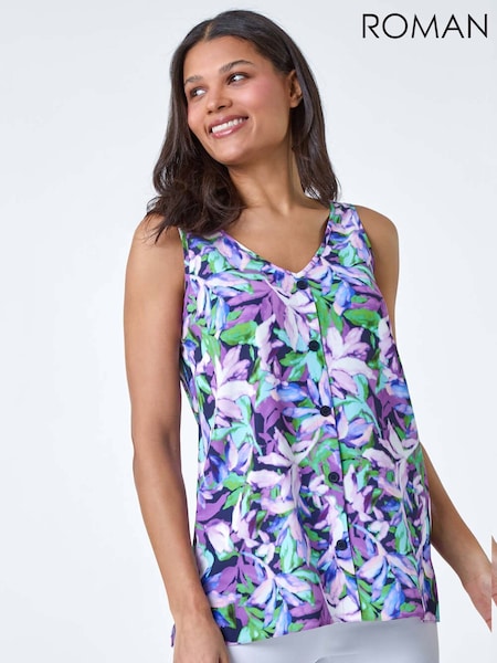 Roman Sleeveless Leaf Print Button Cami Top (B78237) | €50