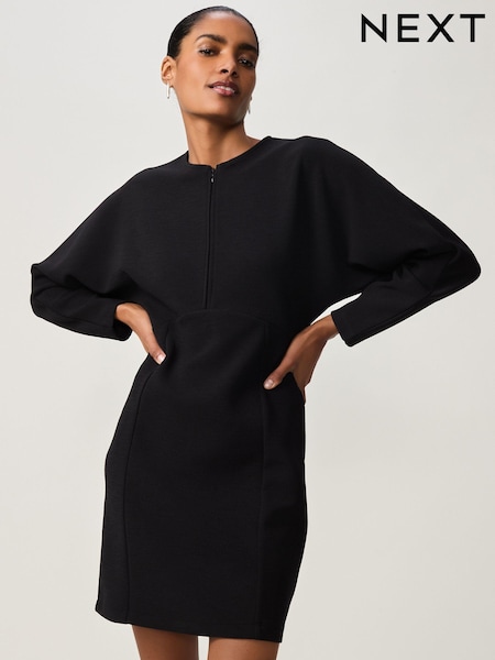 Black Long Sleeve Zip Front Mini Dress (B78250) | R$ 330