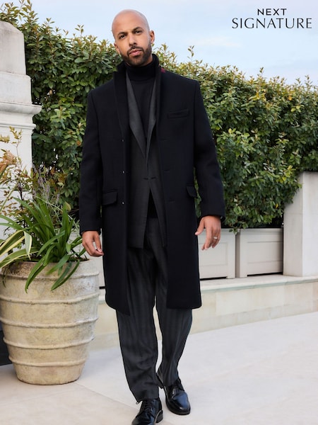 Black Signature Soft Touch Wool Rich Epsom Coat (B78258) | €274
