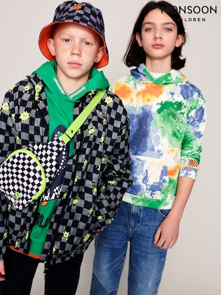 Monsoon Black/Grey Checkerboard Monster Windbreaker Jacket (B78344) | 69 QAR - 77 QAR