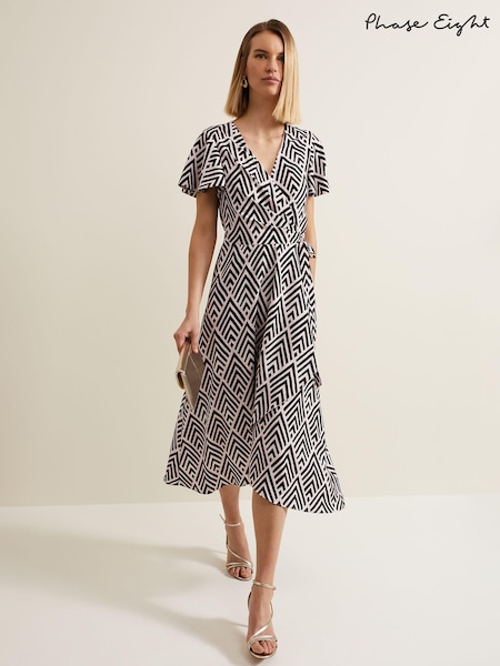 Phase Eight Black Petite Julissa Print Wrap Dress (B78370) | €50