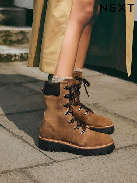 Tan Brown Suede Forever Comfort® Lace-Up Collared Hiker Boots (B78385) | €107.50