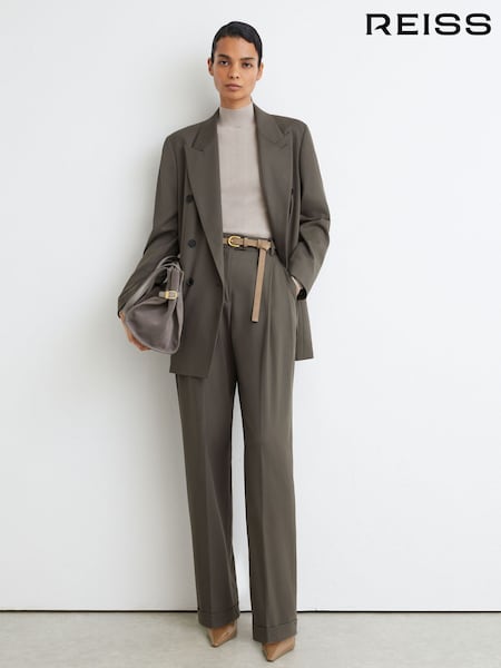 Зеленый - Reiss Leisel Wool-blend Wide-leg Pleated Suit Trousers