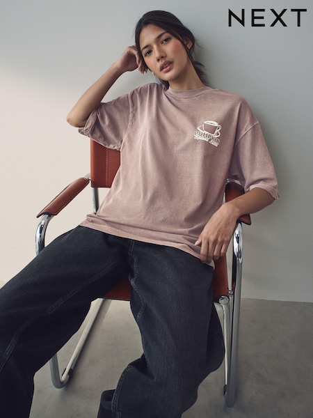 Chocolate Brown Pumpkin Spiced Latte Print 100% Cotton T-Shirt (B78454) | €14