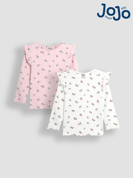 JoJo Maman Bébé Berry Floral Frill Rib Tops 2 Pack (B78531) | € 29