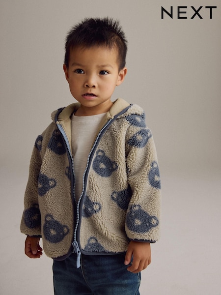 Cream ja Harmaa Karhu Kuviollinen - Fleece Zip Through Hooded Jacket (3mths-7yrs) (B78534) | €18 - €23