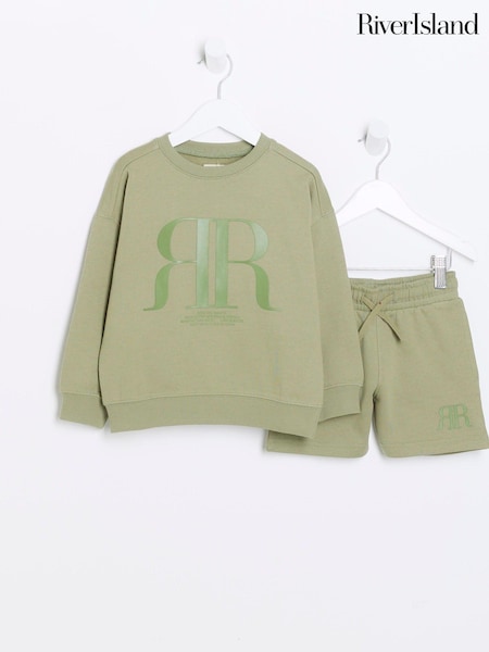 River Island Green Boys 100% Cotton Sweat Shorts Set (B78587) | €31