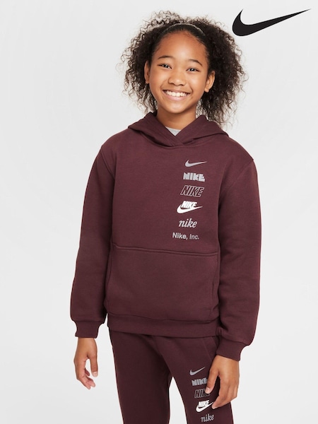 Nike Burgundy Red Club Fleece Stack Logo Hoodie (B78634) | €55