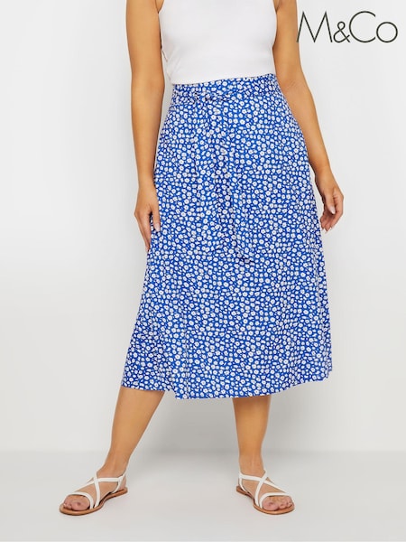 M&Co Blue Printed Belted Mini Skirt (B78695) | ₪146