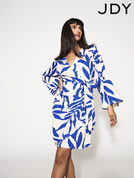 JDY Blue Leaf Print Wrap Mini Dress (B78702) | €18
