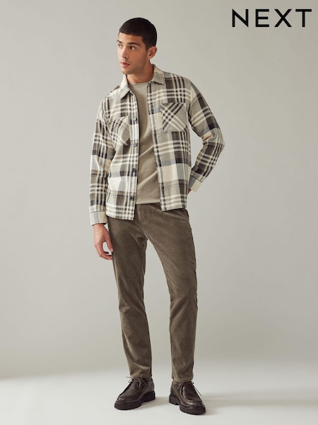 Mushroom Brown Slim Fit Corduroy Chino Trousers (B78710) | €37