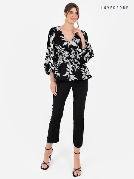 Lovedrobe Balloon Sleeve Peplum Hem Black Top (B78799) | €30