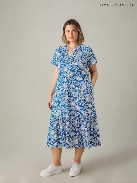 Live Unlimited Blue Curve Ditsy Jersey Cap Sleeve Dress (B78831) | €41.50