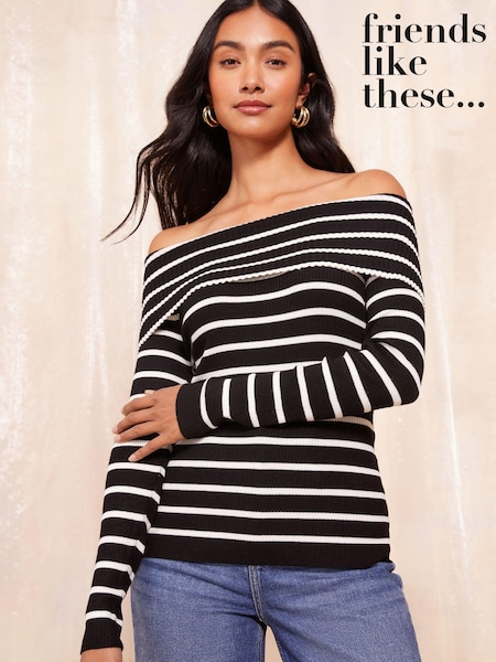 Schwarzer Streifen - Friends Like These Off The Shoulder Rib Jumper (B78848) | 18 €