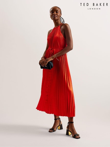 Ted Baker Red Melike Pleated Halterneck Midi Dress (B78873) | €133