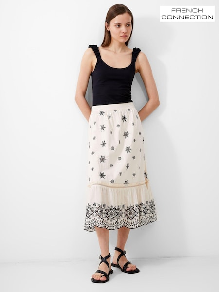 French Connection 100% Cotton Embroidered Felicity Skirt (B78884) | ‏397‏₪
