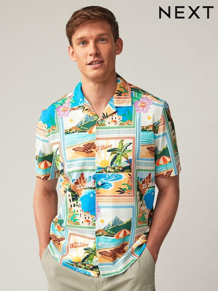 Multi - Printed Short Sleeve Shirt with Cuban Collar (B78935) | 8 €