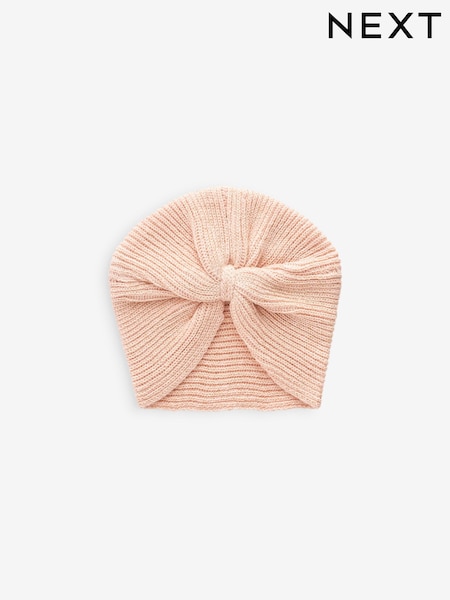 Peach Pink/Gold Sparkle Baby Knitted Turban Hat (0mths-3yrs) (B78976) | €8