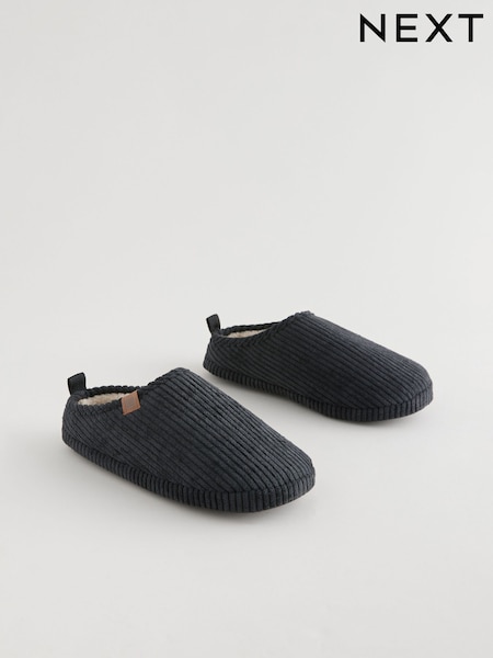Zwart - Corduroy Borg Lined Mule Slippers (B78980) | € 19