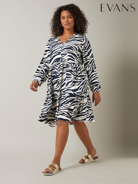 Evans Curve Tiered Zebra Print Dress (B78990) | 129 LEI