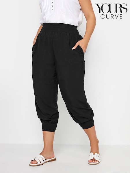 Yours Curve Black Shirred Harem Trousers (B79049) | AED70