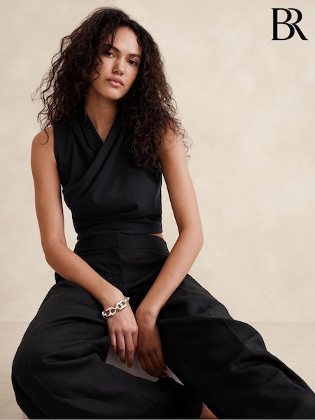 Banana Republic Black Heavy Cotton Wrap Crop Top (B79067) | €44