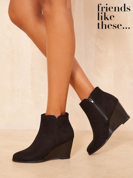 Friends Like These Round Toe Faux Suede Wedge Heel Ankle Boot (B79218) | €69