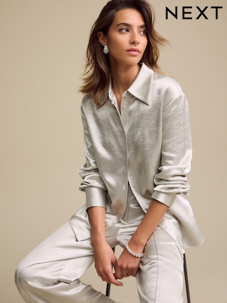 Silver Textured Metallic Satin Shirt (B79226) | €14