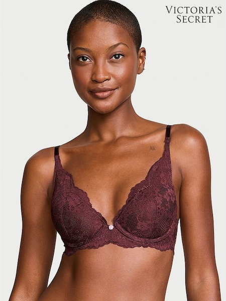 Victoria's Secret Burgundy Purple Lace Half Pad Plunge Bra (B79235) | €20.50