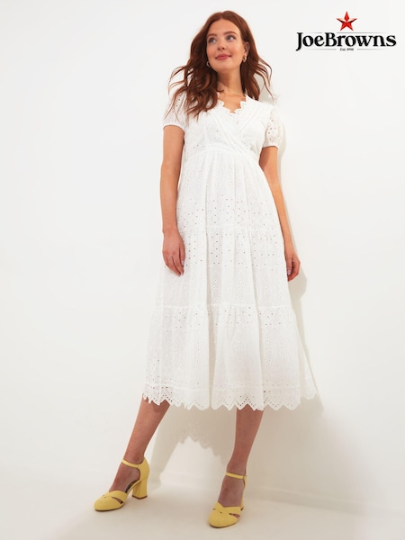 Joe Browns White Wrap Front Scalloped Edge Broderie Midi Dress (B79243) | €51