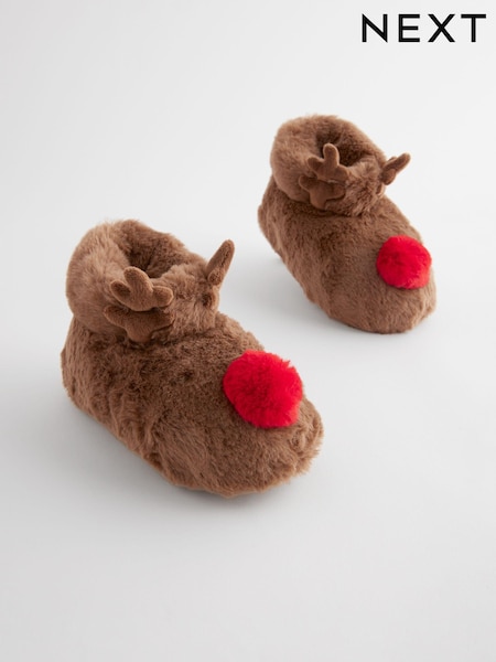 Brown Reindeer Christmas Slipper Boots (B79302) | AED42 - AED53