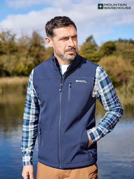 Mountain Warehouse Blue Grasmere Mens Water Resistant, Fleece Lined Gilet (B79337) | €57