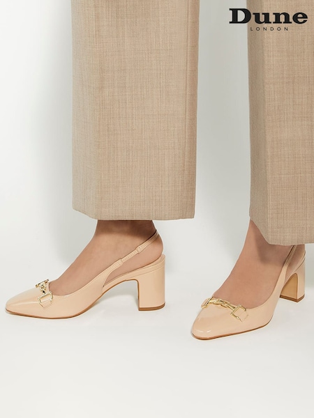 Dune London Cream Wide Fit Detailed Block Heel Snaffle Cream Slingbacks (B79346) | $77