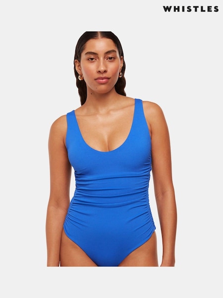 Whistles Blue Textured Side Ruched Swimsuit (B79507) | AED495