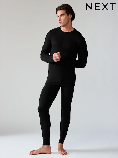 Black Lightweight Thermal Long Sleeves Top and Long Johns Set (B79531) | 64 SAR