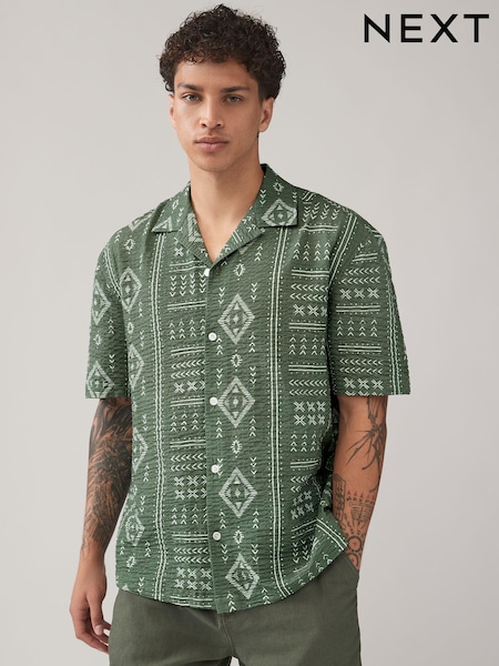 Verde kaki - Cămașă cu mânecă scurtă imprimată stil Navajo (B79549) | 139 LEI