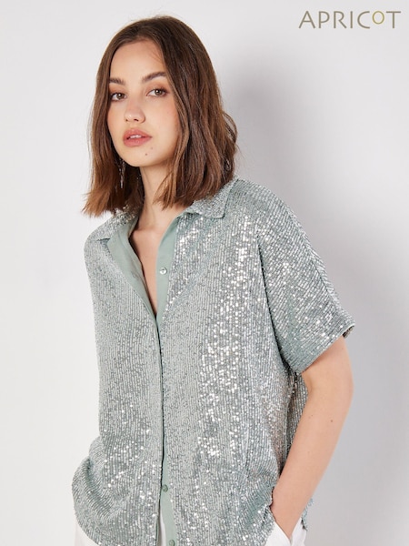 Apricot Green Sequin Resort Shirt (B79556) | €21