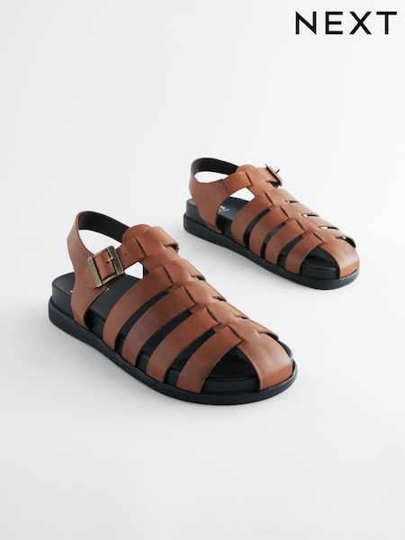 Tan Brown Edit Leather Woven Sandals (B79586) | AED116